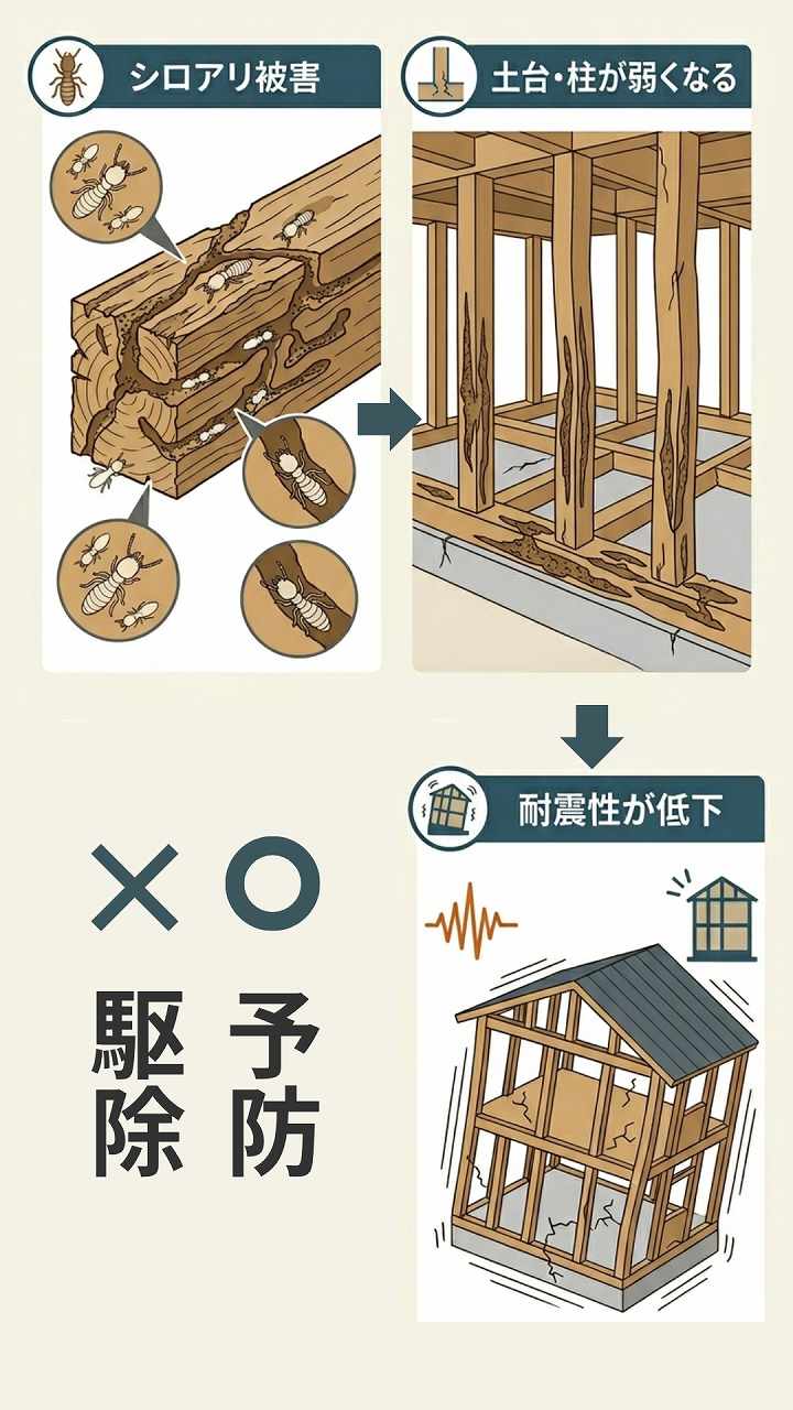 シロアリ被害の図解