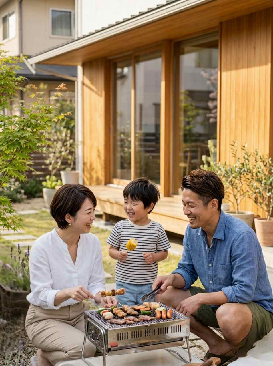 省エネ住宅に住んで、家計も心もゆとりがある家族イメージ画像