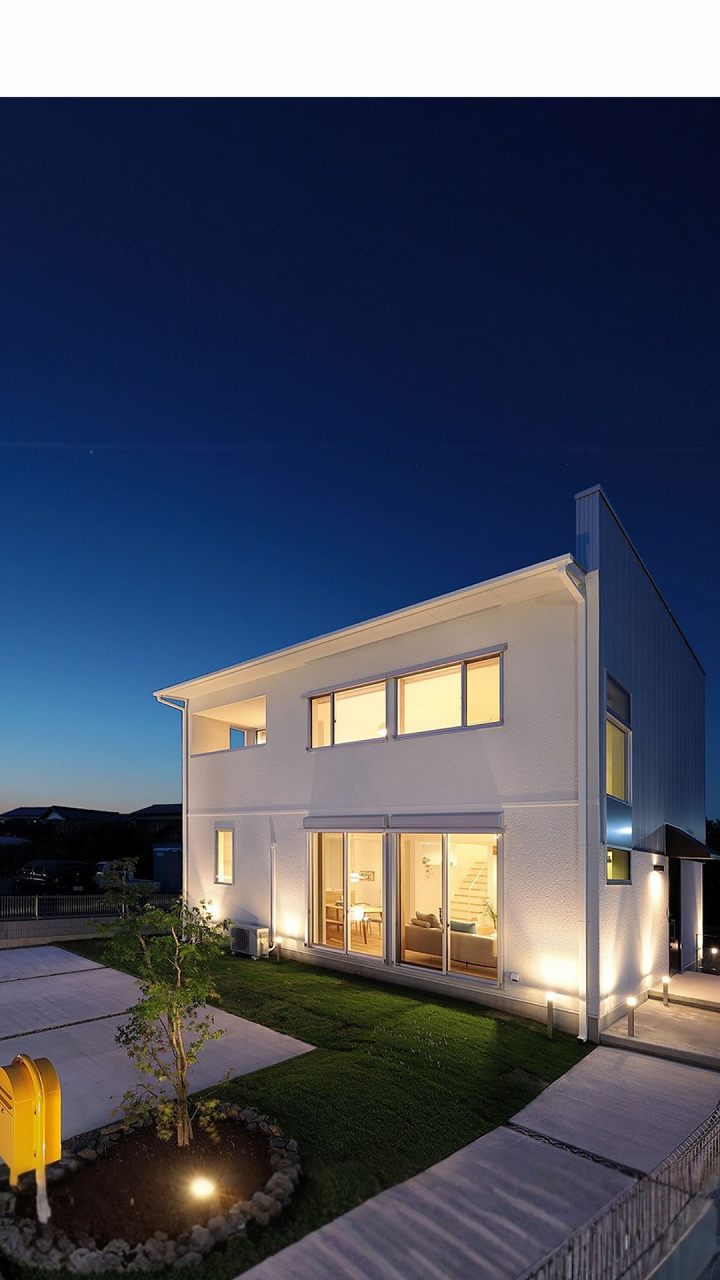 福富住宅のモデルハウス夜の外観画像