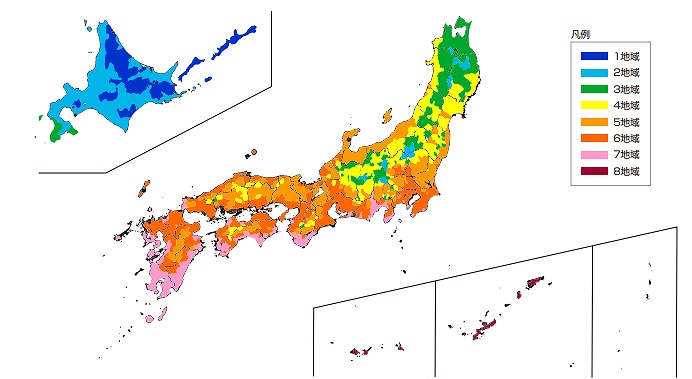 省エネ基準地域区分のイラスト