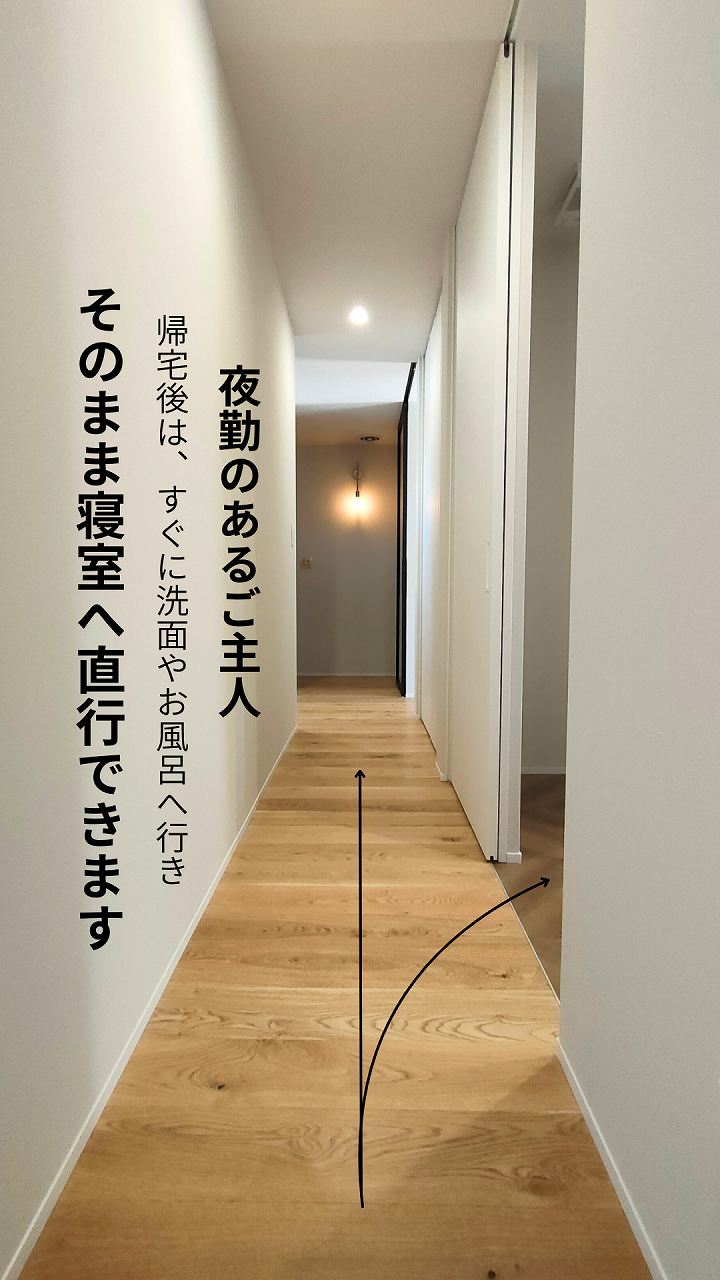 寝室へと直行できる動線の説明画像
