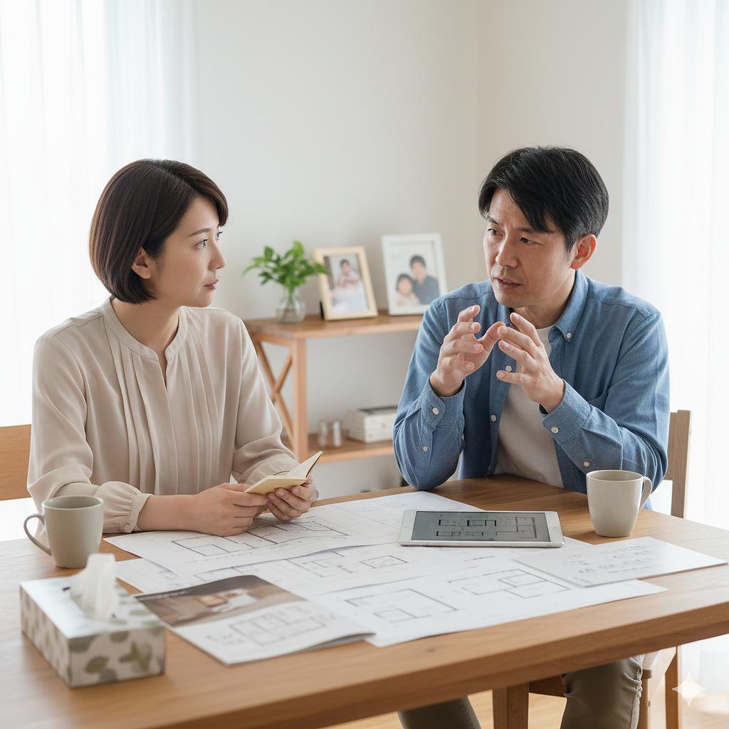 家づくりに悩んでいる夫婦のイメージ画像