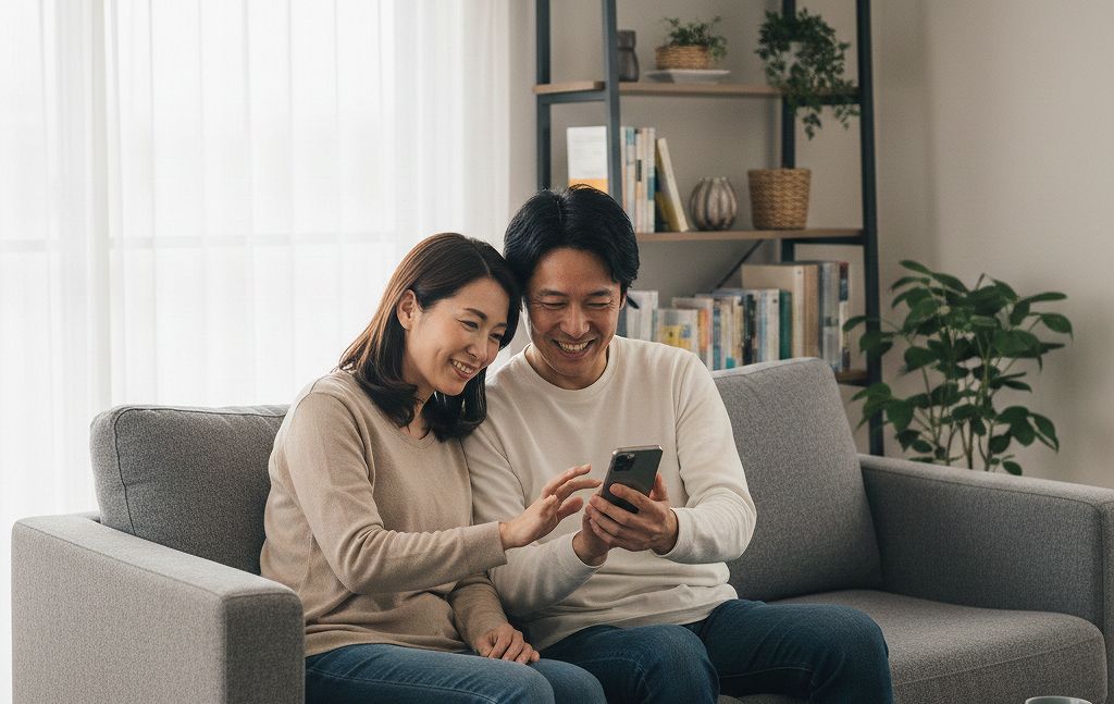スマホで申込みをする夫婦イメージ画像