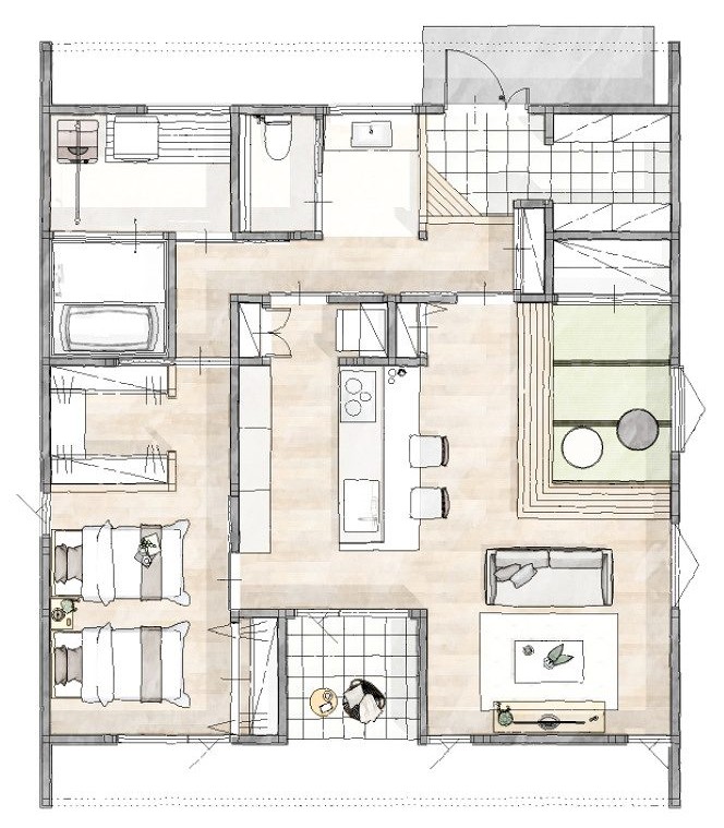 福富住宅の24坪コンパクト平屋、間取り図