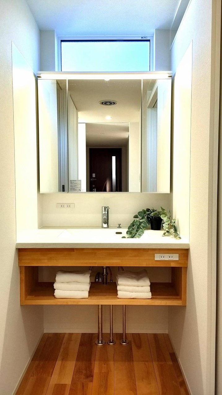 両親と暮らす31坪吹き抜けの家、洗面台の画像