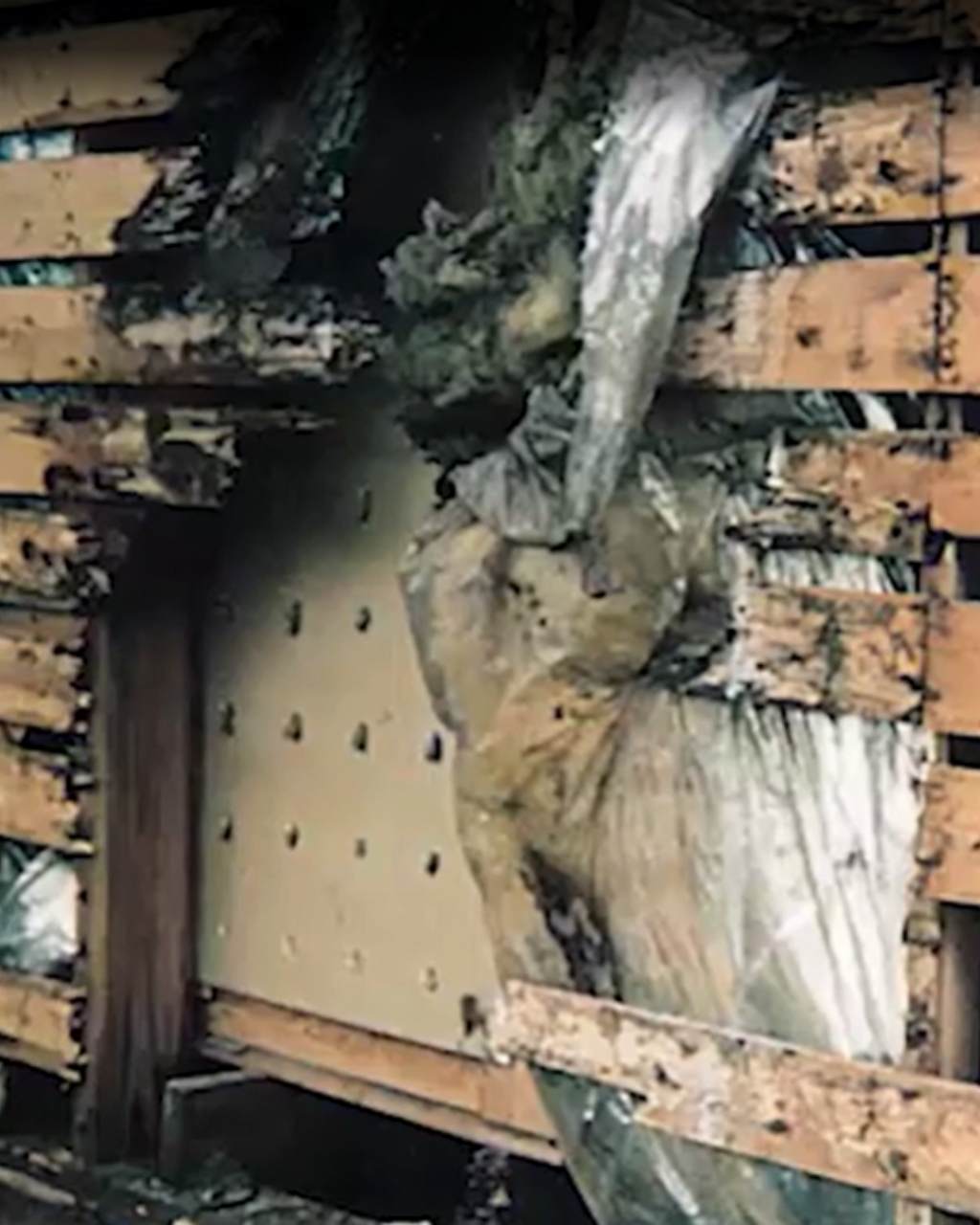 結露によって腐朽菌が発生して腐った家の柱画像