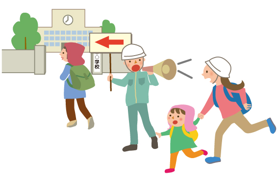 避難所へ避難する人のイラスト