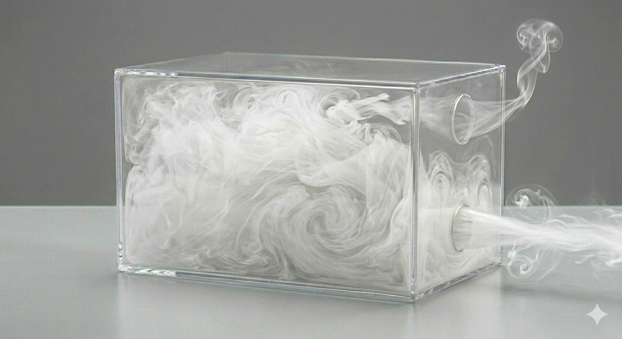 箱の中に空気だまりができ、煙がうまく排出されないイメージ画像