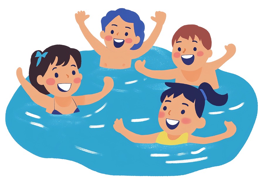 プールで遊ぶ子供のイラスト