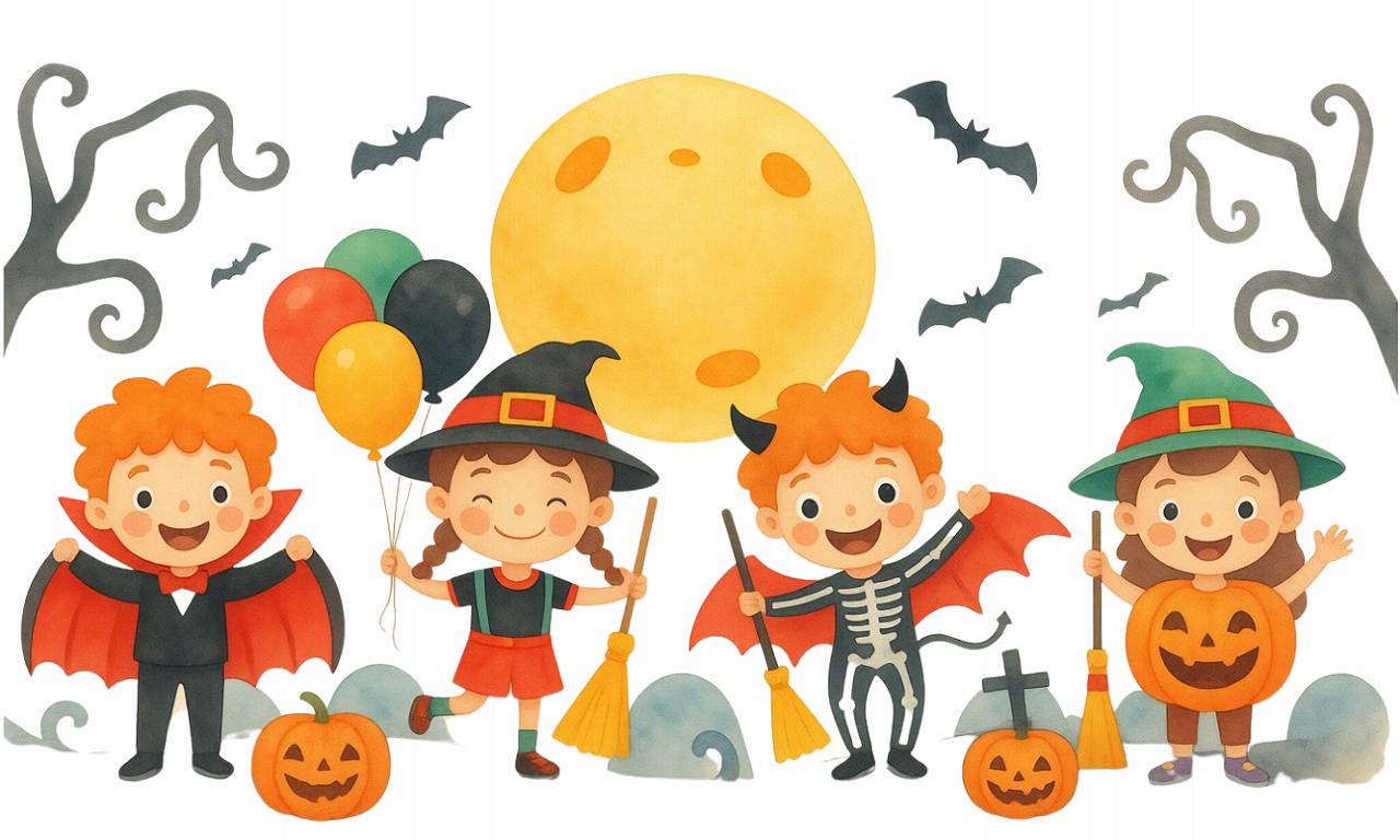 ハロウィンで仮装した子供のイラスト