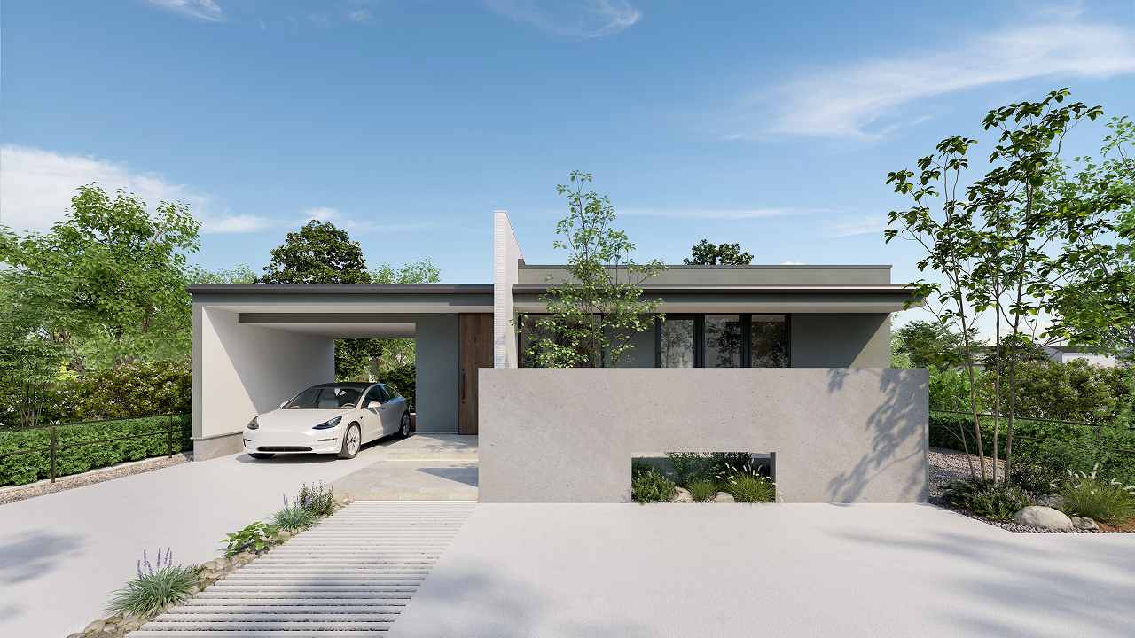 リネラ南玄関20坪のミューテッドトーンの外観CG画像
