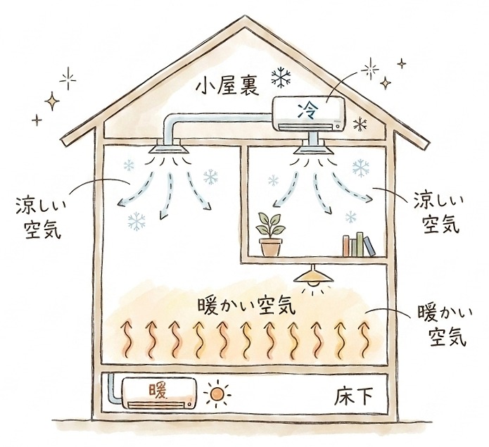 小屋裏＆床下エアコンのイラスト